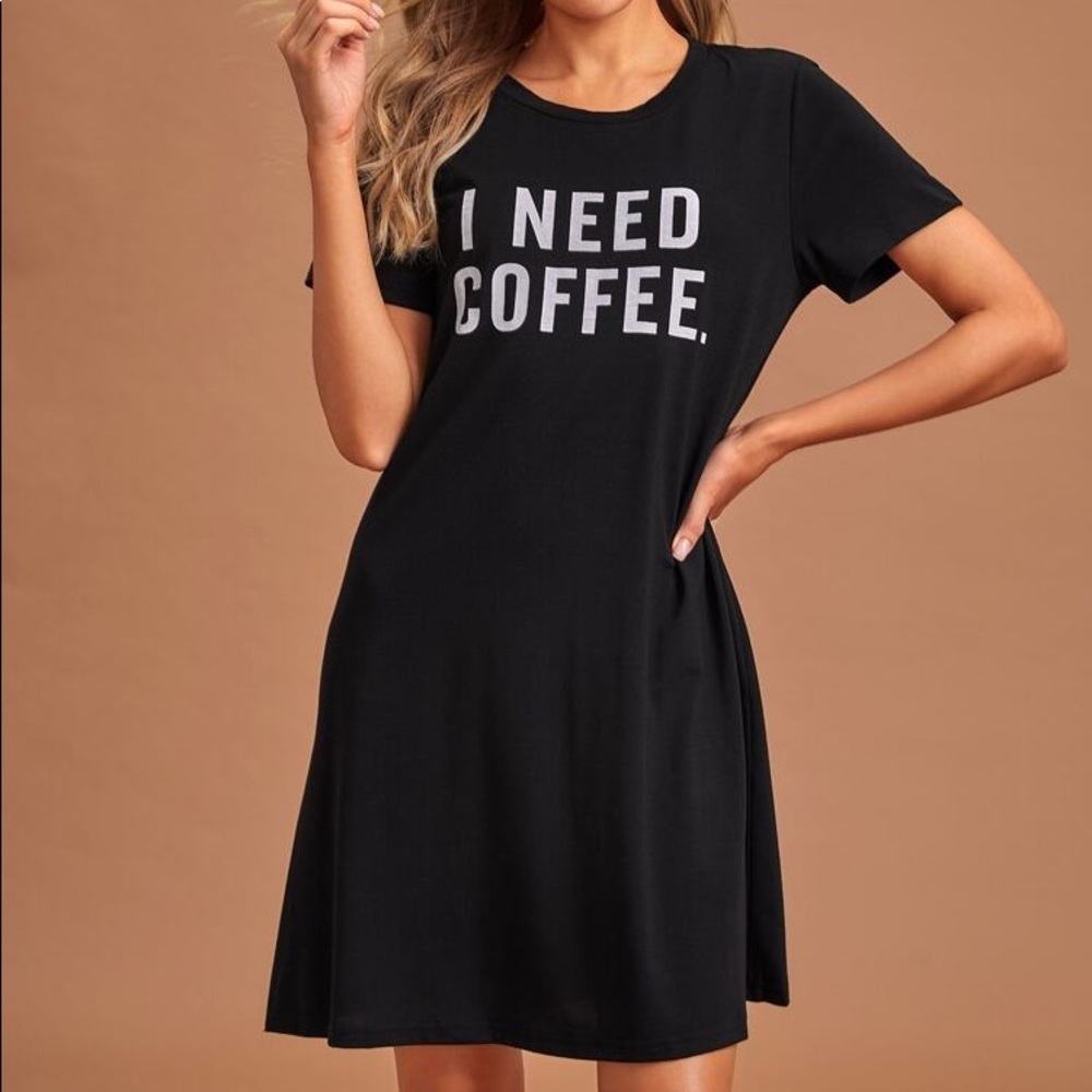 New Black T-shirt Nightgown I Need Coffee​